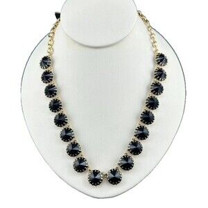 NWT J. Crew Women's Necklace Navy Blue Rivoli Gold Circle Statement Adj. 18"-20"